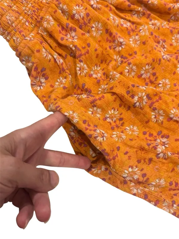 WAYF Orange Floral Smocked Midi Dress Small Ruffle Strap Lined Summer Size M - Image 7