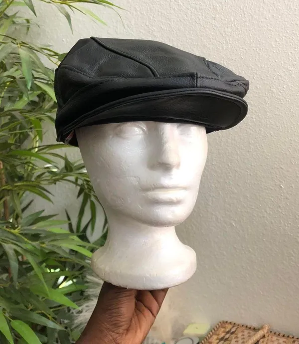 Vintage Unisex Grunge Emo Black Leather Duck Bill Flat Newsboy Cabbie Baker boy hat cap beret #biker #motorcycle #gothic 90s/2000s Y2K Made in USA Genuine Leather - Image 3