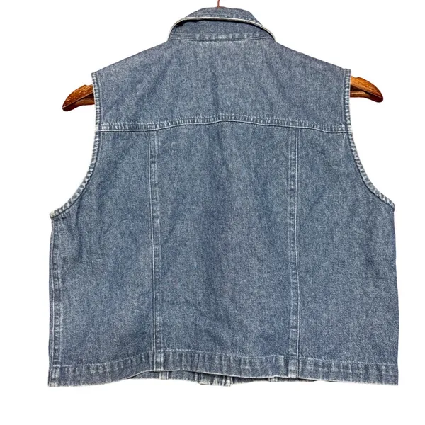 Vintage Stonebridge Petites‎ Women Small Patriotic Blue Denim Vest Americana - Image 3
