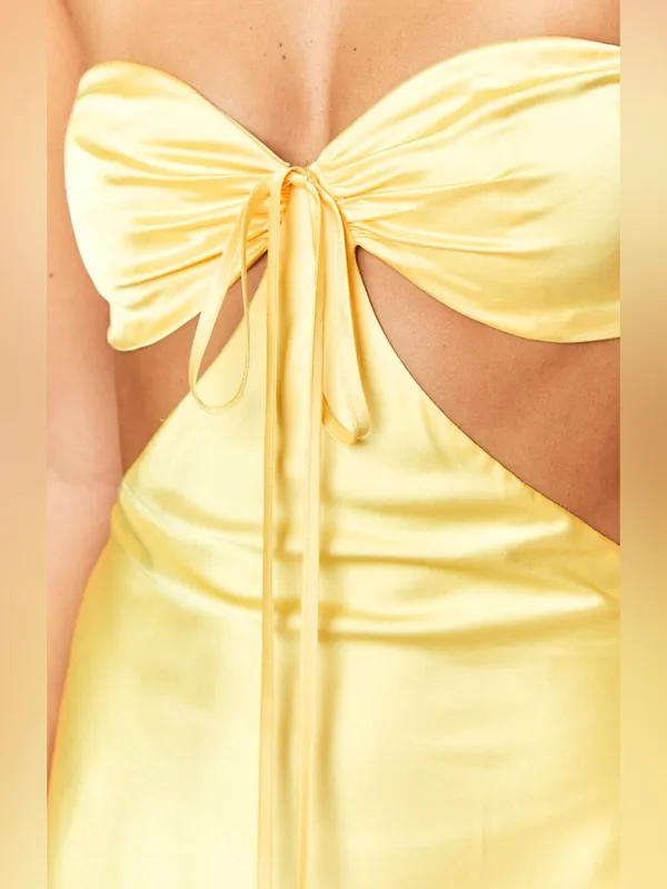 NWT Beginning Boutique Lili Yellow Satin Strapless Maxi Dress Womens Size 4‎ - Image 9