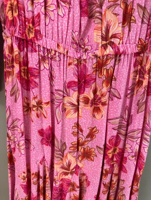 Loft Women’s Pink Floral Midi Dress w/ Tie Waist Size XXSP - Image 5
