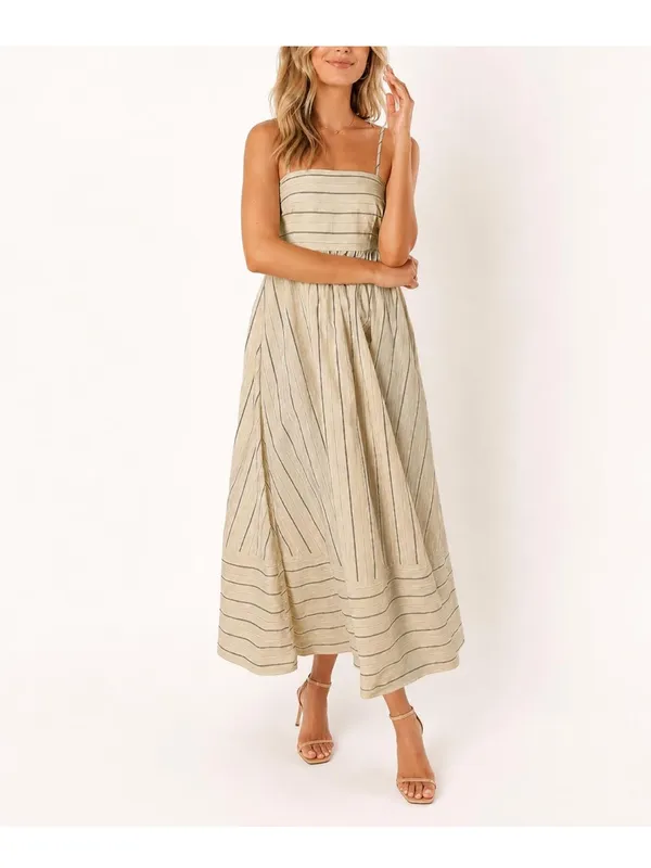 Beige brown Striped Spaghetti Strap Maxi Dress - Image 3