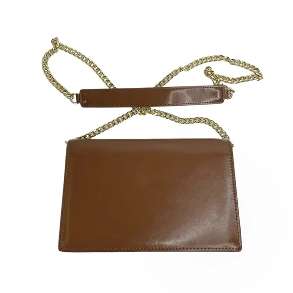 Faux Leather Brown Structured Gold Tone Horseshoe Chain Purse Bag - Image 12