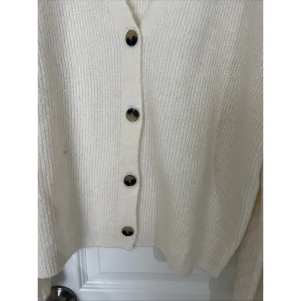 Lane Bryant V Neck Cardigan Pointelle Balloon Sleeve 14/16 1X Cream Twee Coquett - Image 3