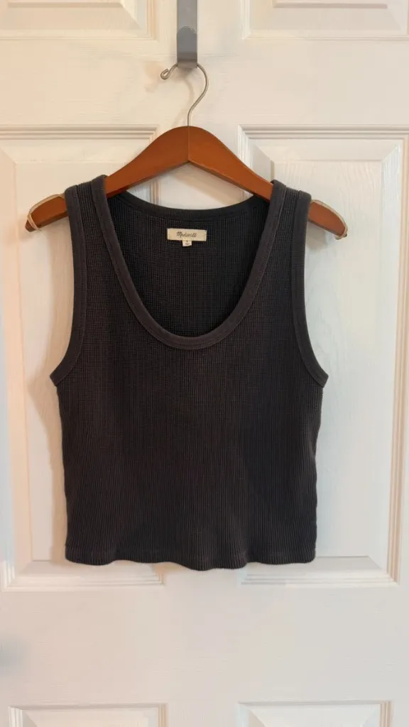 Madewell Waffle Knit Scoop Neck Crop Tank Dark Grey Medium - Image 4
