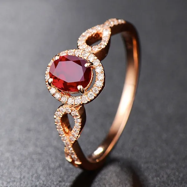 14K Rose Gold Plated Adjustable Birthstone Red Crystal Ruby Ring for Women - Image 2