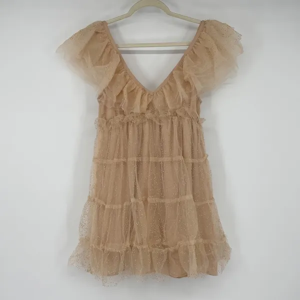 Show Me Your Mumu Miranda‎ Dress Sparkle Dust Tulle Nude Gold Small - Image 3