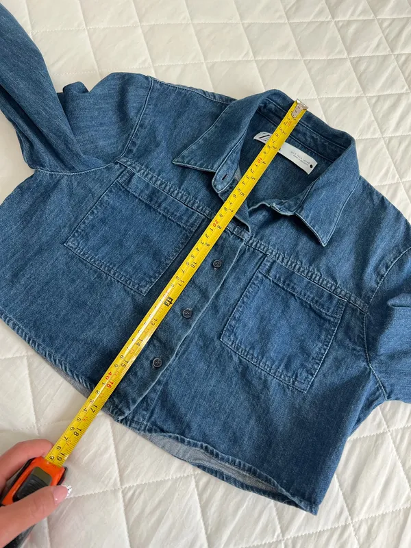 Zara Cropped Denim Shacket Utility Western Minimalist Y2K Button Up Blue Size XS - Image 6