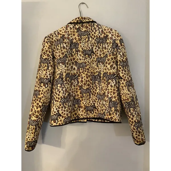 Maggy L Jacket 100% Silk Quilted Button Front Zebra Safari Lined Women's‎ 10 - Image 4