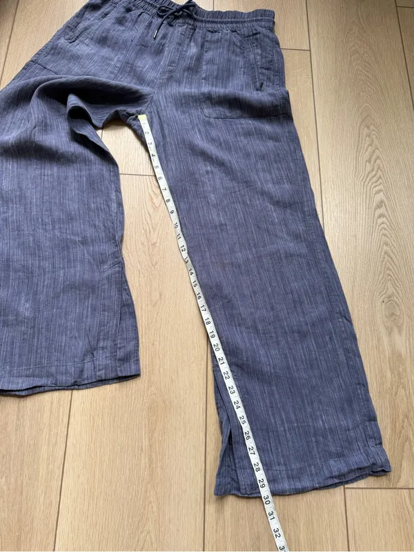 Athleta Cabo Linen Textured Wide Leg Pants Size Medium Navy Blue - Image 9
