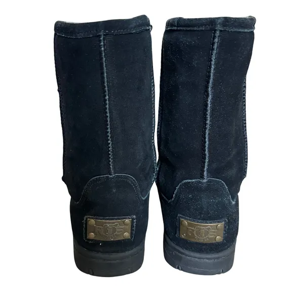Rj's Fuzzies Black Sheepskin Boots Sz 6 Sherpa lined Genuine Suede Winter‎ Cozy - Image 3