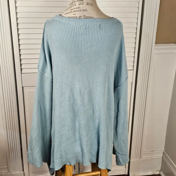 Free People Beach Womens Blue Brig Tie Front‎ Pullover Tunic Sweater Large - Image 2