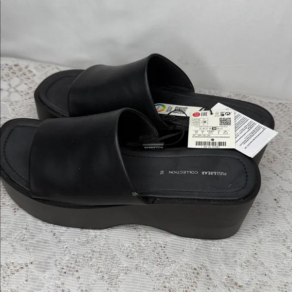 NWT Pull & Bear black retro thick platform high clog slip on open toe sandals 9 - Image 4