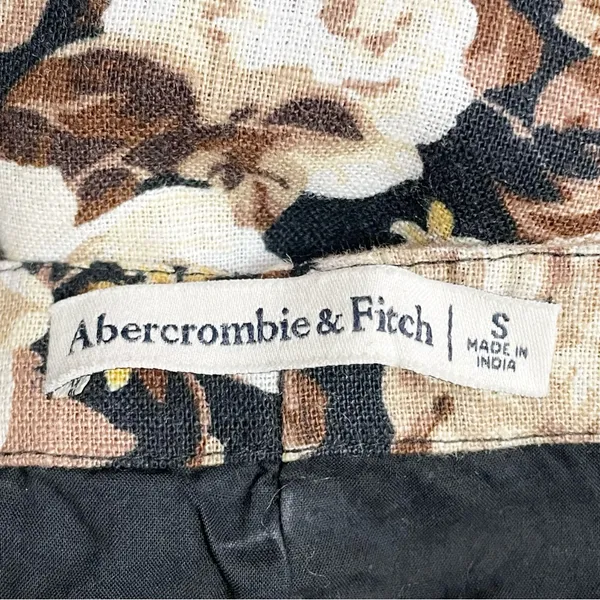 Abercrombie & Fitch Floral Linen Blend Mini Dress Brown Beige Roses Size Small - Image 13