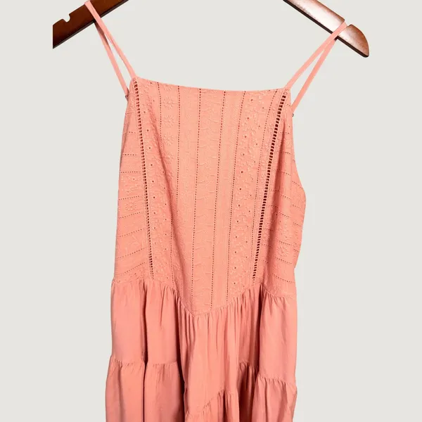 Wild Fable Coral Pink Eyelet Tiered Mini Dress Smocked Back Large - Image 6