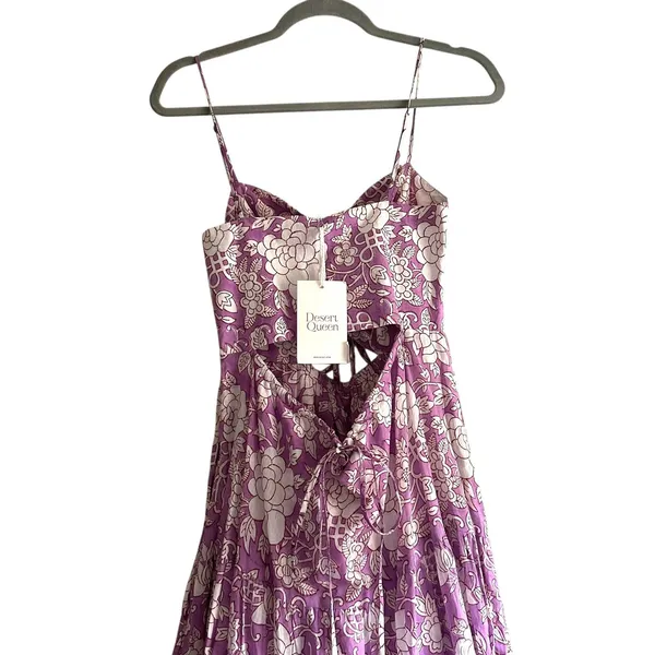 DESERT QUEEN Isabella Floral‎ Tiered Midi Dress Purple NWT 36 - Image 5