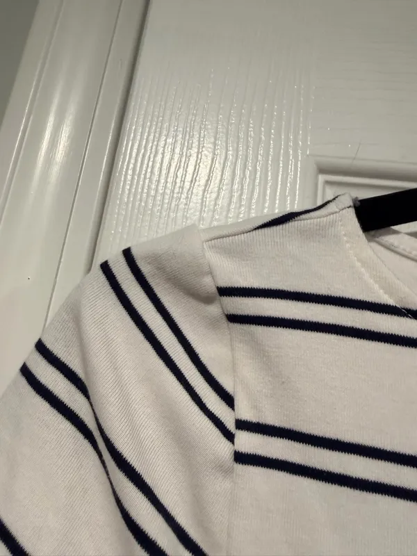 NWOT LRL Ralph Lauren Striped Knit Top Navy White Short Sleeve Stretch Classic - Image 5