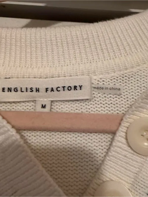 English Factory White and Blue Striped V-Neck Cropped Sweater - Image 2