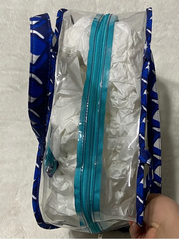 Blue Patterned Clear Travel Tote - Image 5