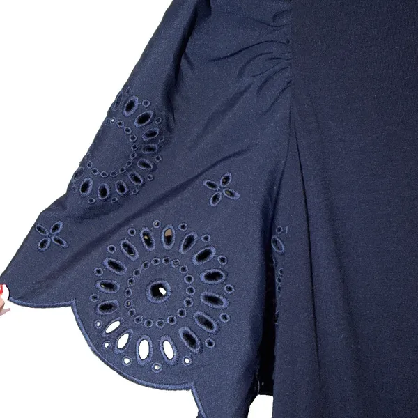 Modern Works Women's Dress Navy Coastal‎ Preppy Puff Sleeve Eyelet Plus Size 1X - Image 3