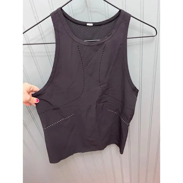 Lululemon Black‎ Laser Cut Perforated Racerback Activewear Tank Top High Neck - Image 4