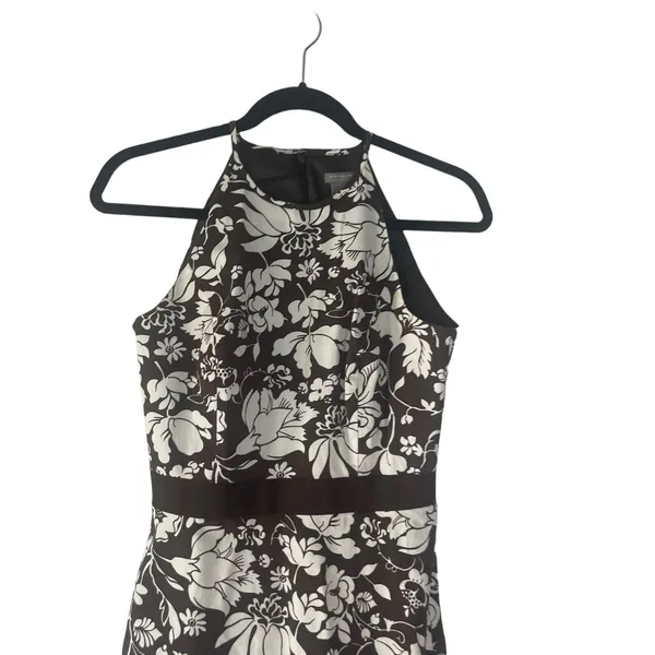 Ann Taylor‎ Women's 2 XS Brown White Floral Sleeveless Midi Dress Kentucky Derby - Image 2