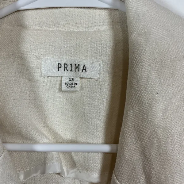 PRIMA Cream Double Breasted Long‎ Sleeve Midi Trench Coat Blazer XS Linen - Image 4