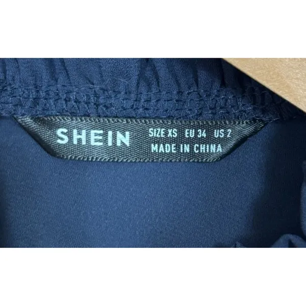 SheIn Chiffon Blouse Navy Ruffle Mock Neck Bishop Sleeve Work Modest Minimalist XS‎ - Image 5
