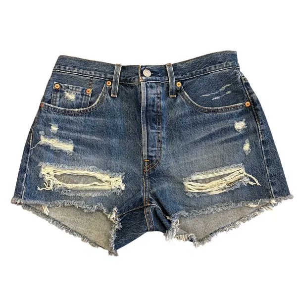 Levi's 501 Original Denim Shorts Womens 28 Distressed 2.5"‎ Festival Dark Wash - Image 2