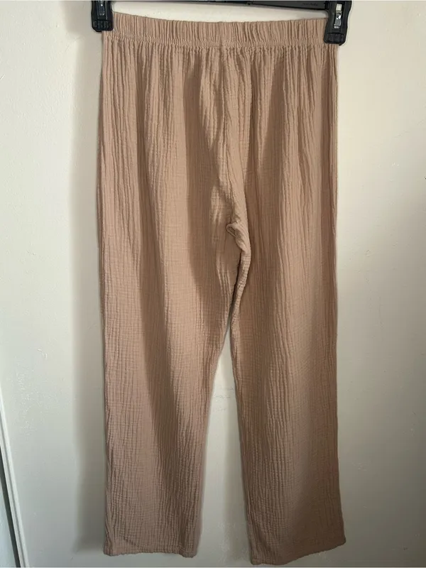 Børn Cotton Gauze Wide-Leg Lounge Pants – Tan / Beige – Size Small - Image 3