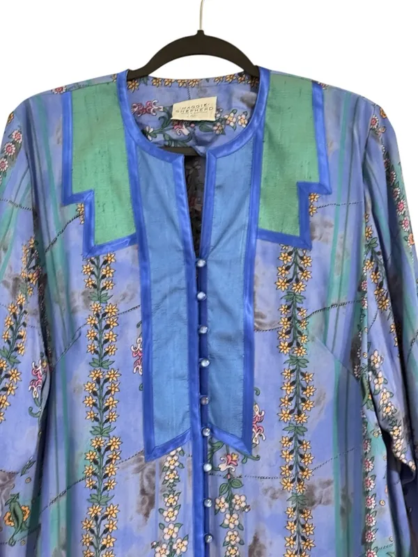 Maggie Shepherd Blue Floral Button Front Blouse Boho Top M Size M - Image 3