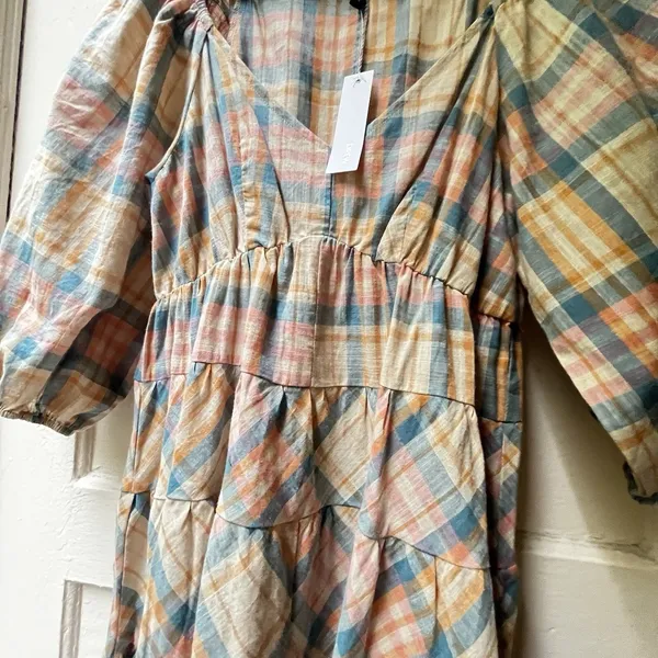 Anthropologie Drew Babydoll Dress S Plaid Prairie Cottagecore Cotton Boho Barn - Image 5