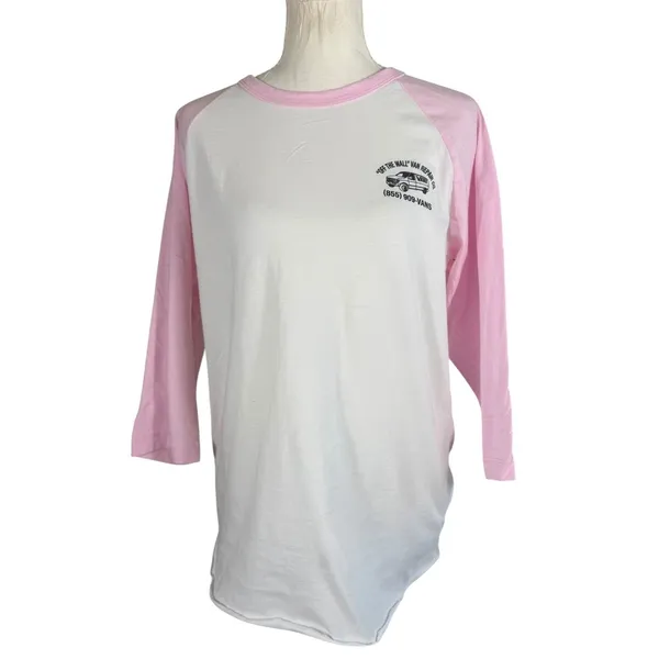 Vans Off The Wall Van Repair Co Raglan Tee Womens M Pink White Graphic Cotton - Image 3