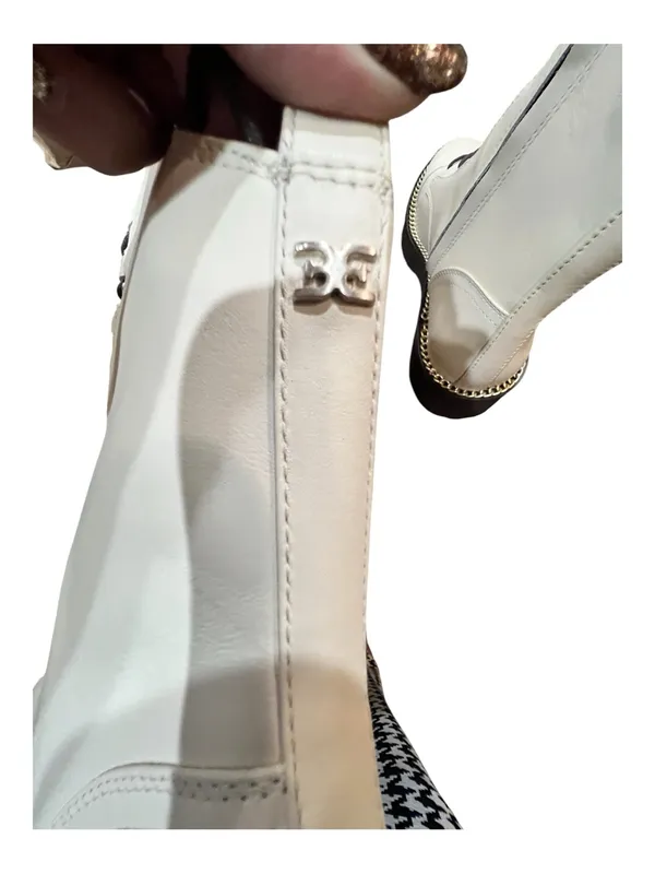 Sam Edelman Lenley Ivory Leather Gold Chain Combat Boots Size 8 NIB - Image 9