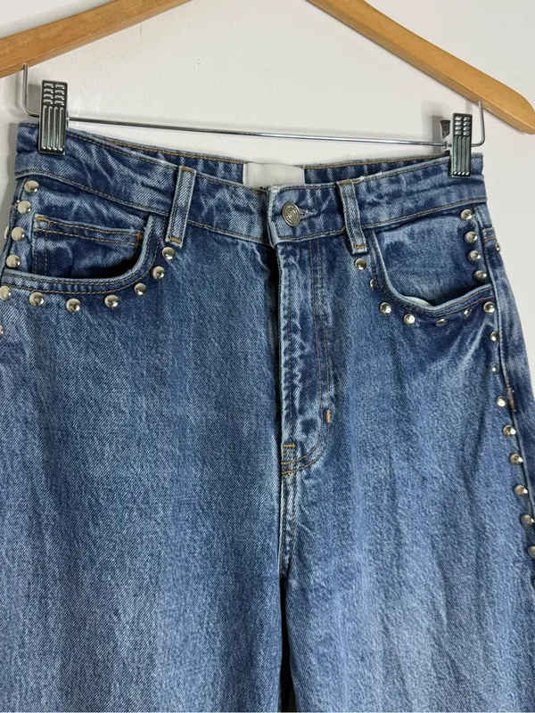 Reformation Cary High Rise Slouchy Wide Leg Studded Jeans Size 25 - Image 3