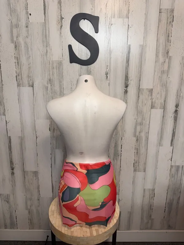 SheIn Retro Abstract Mesh Micro Mini Skirt Womens S Multicolor Marble Swim Cover Up - Image 3