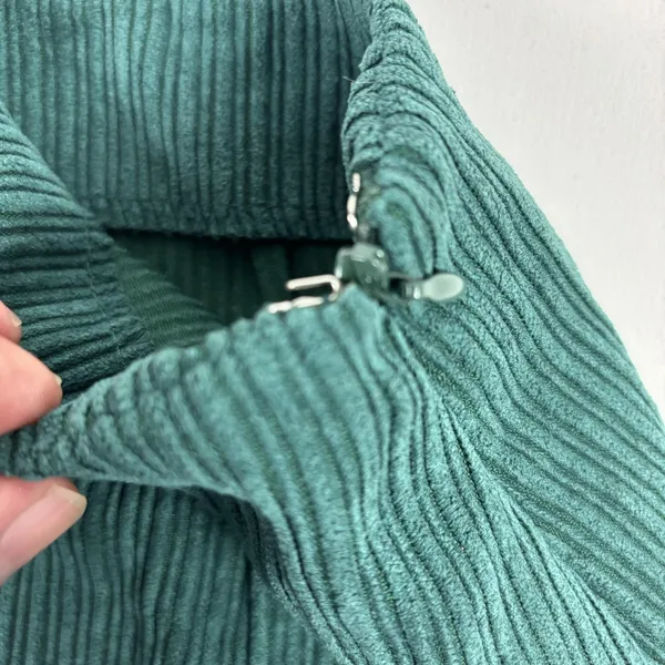 Altar'd State Skirt Womens L Green Corduroy Pencil Short Slit Zip Stretch‎ - Image 4