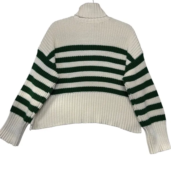 Madewell Womens Wide Ribbed Striped Turtleneck Sweater Small Ivory Green - Image 6