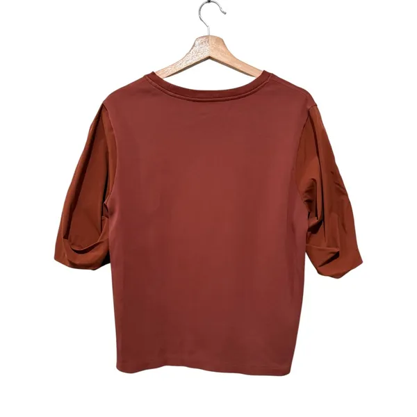 Athleta Harlow Hybrid Shirt Women Sz S Oversized Rust Red Puff Sleeve Crewneck - Image 2