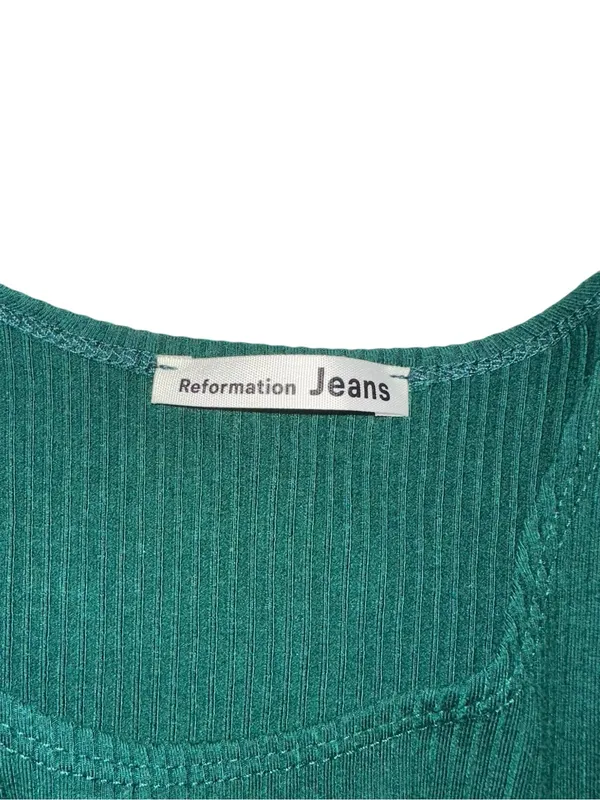 Reformation Jeans Kris Ribbed Knit Sleeveless Green Mini Dress SMALL - Image 3