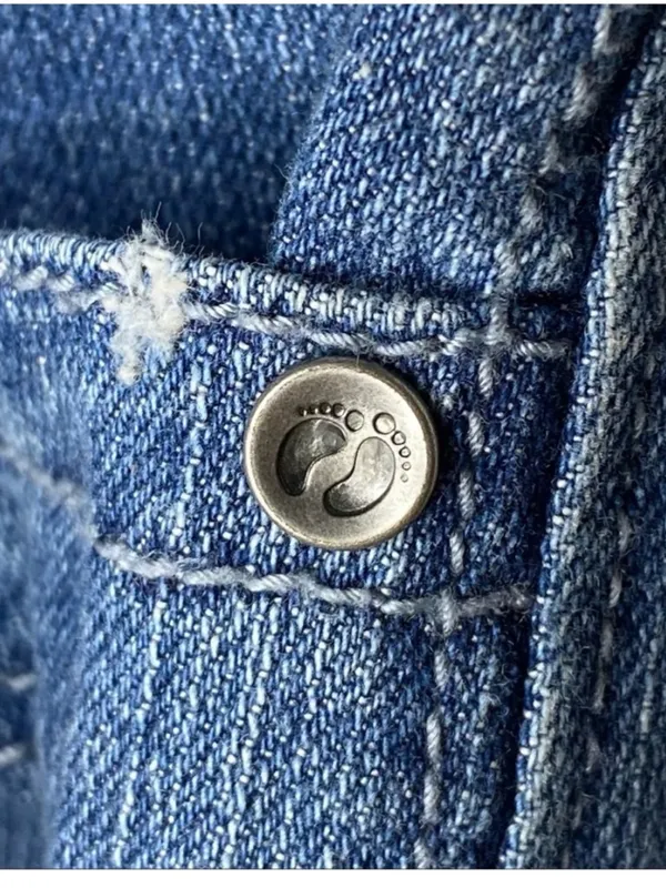 🌸Y2K Hang Ten Blue Distressed Denim Mini Skirt Frayed Hem Logo Button Size 5 - Image 8