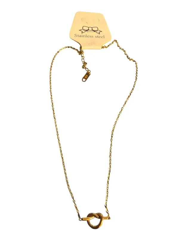 Gold Tone Knot Pendant Necklace Choker Stainless Steel Minimalist Adj 18.5" NWT - Image 4