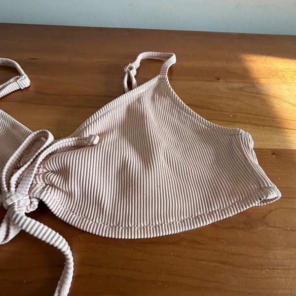 Aerie Ribbed Scoop‎ Bikini Top Blush Pink Cinched Tie Front Size Medium - Image 2