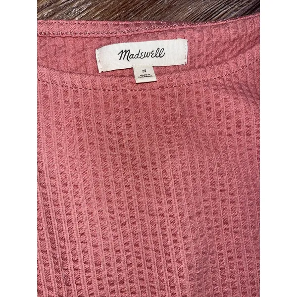 Madewell Knit Short Sleeve Fall Color 3 Button Sleeve Ribbed‎ Blouse Burnt Red - Image 4