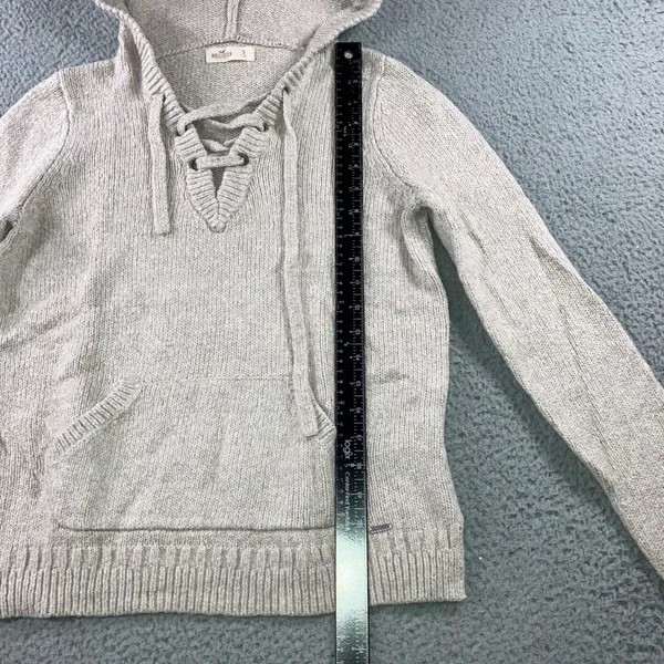 Hollister Baja Hoodie‎ Women S Oatmeal Beige Knit Lace Up Coastal Boho Pullover - Image 11