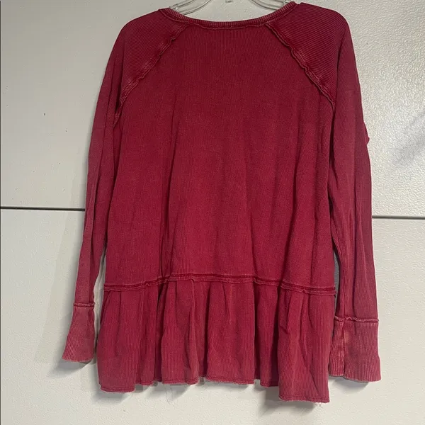 Free People WE THE FREE COASTAL PEPLUM THERMAL TOP BLOUSE RED/PINK MEDIUM - Image 6
