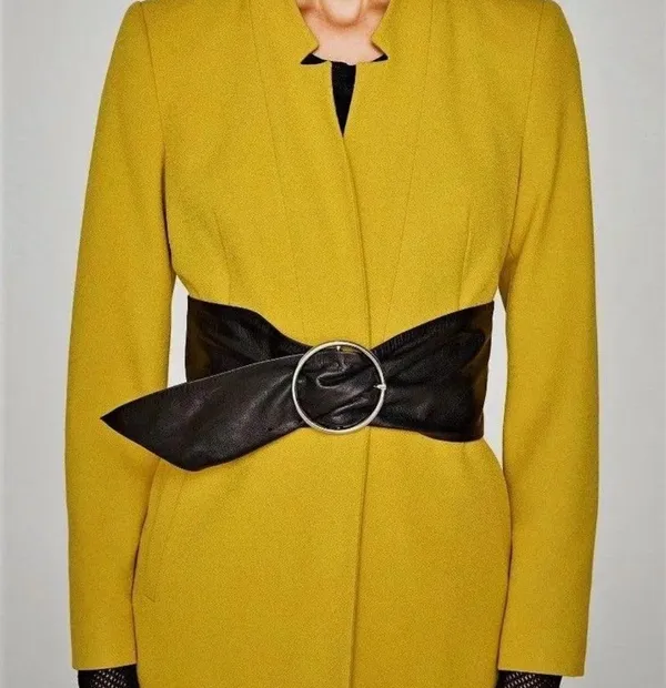 Zara Mustard Yellow Inverted Lapel Collar Frock Jacket Coat Jacket Size Xs - Image 3