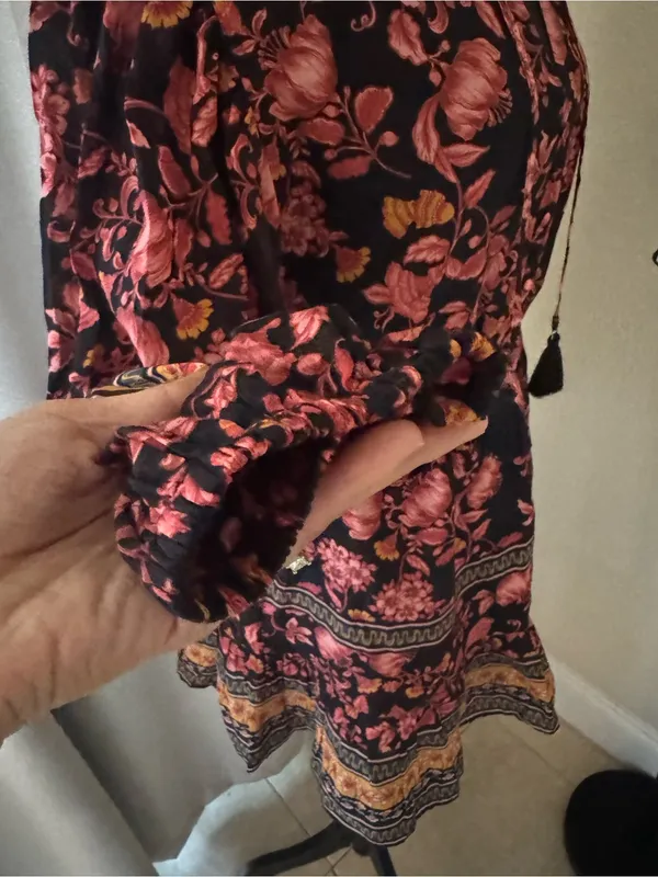 Alice + Olivia Sedona Floral Silk Blend Boho Mini Dress Tassel Tie Size 2 - Image 6