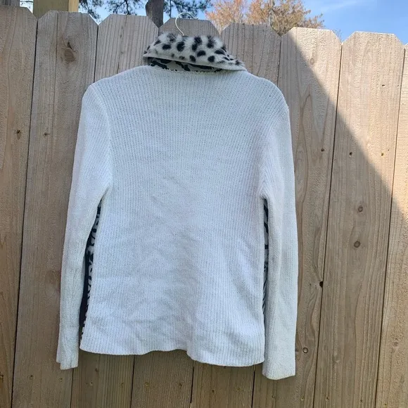 Lisa‎ International Cream Spots Faux Fur Suede Sweater Jacket Sz small zebra - Image 7