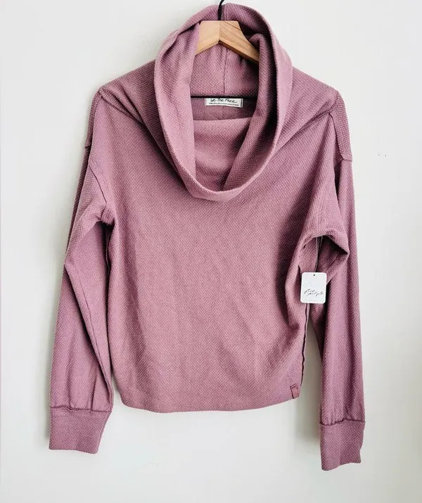 Free People Hazy Heart Thermal Off The Shoulder Sweater Mauve Long Sleeves XS - Image 2